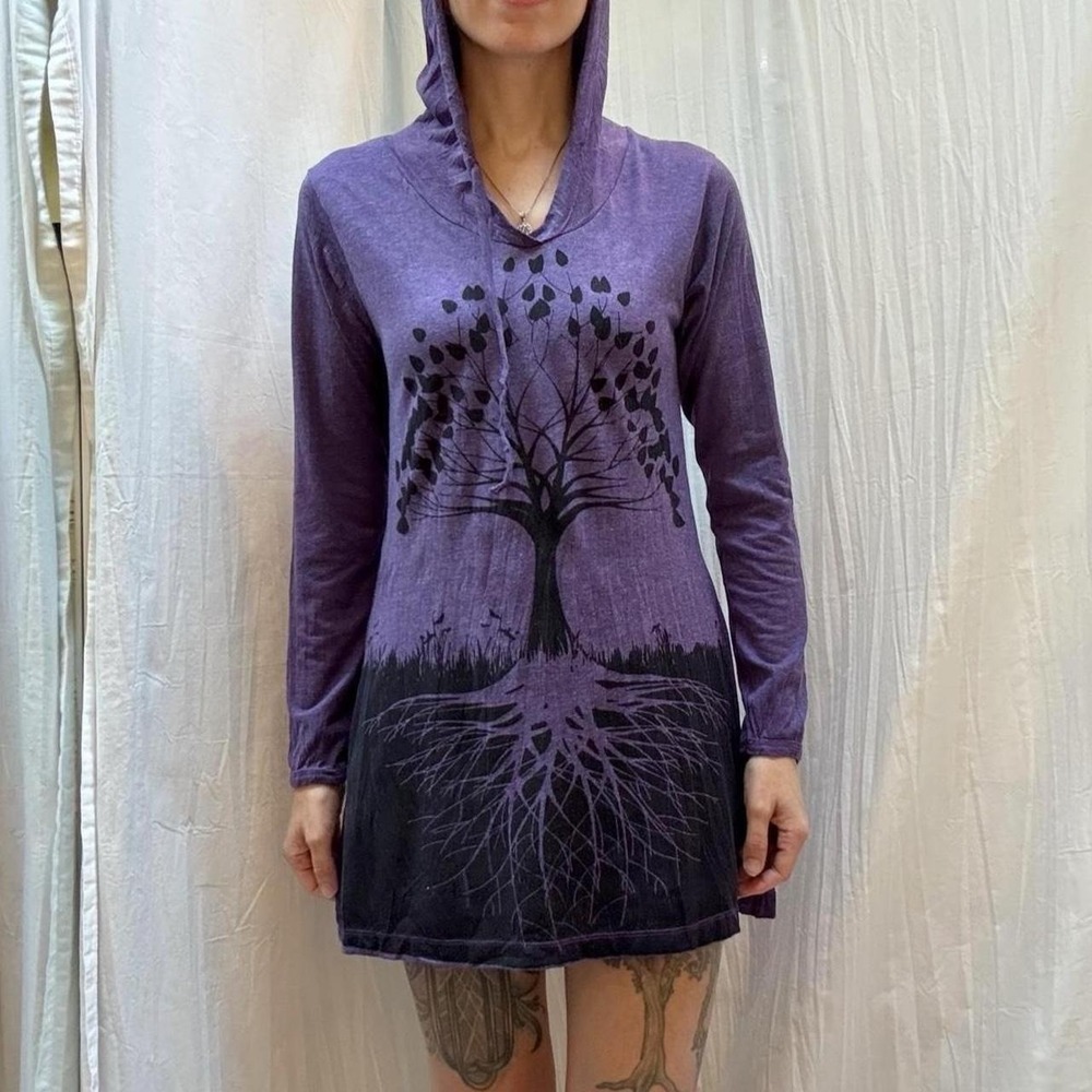 Purple and Black Tree of Life Hoodie Dress Cotton Small Sure Designs Tunic Top